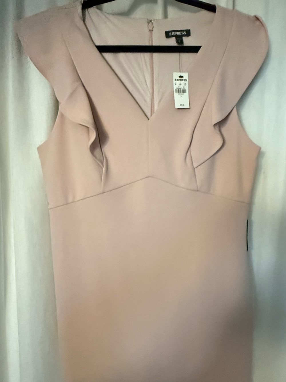 Express Women's Pale Blush Ruffle V-Neck Midi Dress